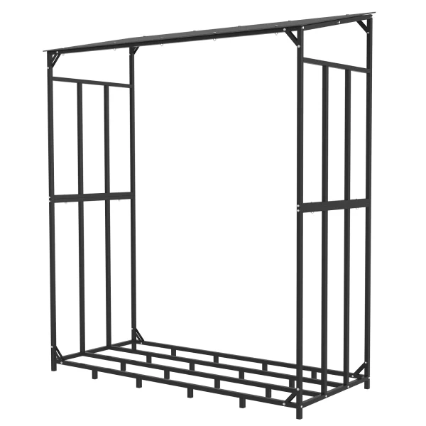 Firewood Stand with Top Cover, Heavy Duty Outdoor Metal
