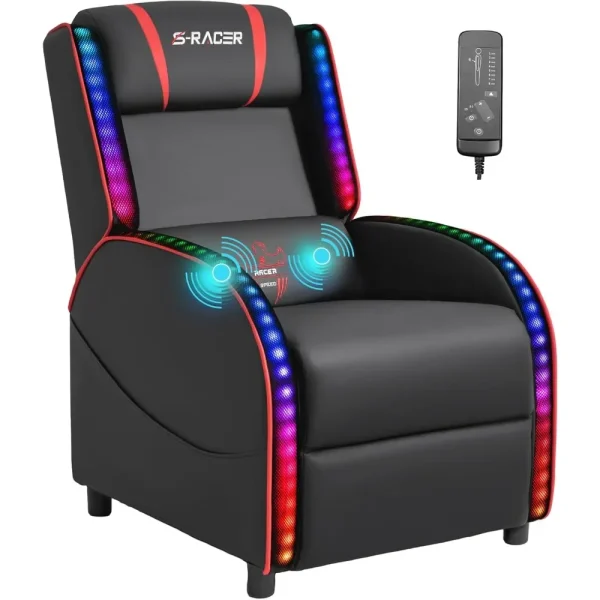 LED Gaming Massage Recliner Chair Racing Style