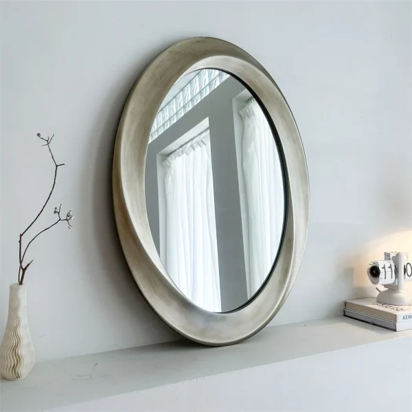 Antique Baroque Gold Oval Beveled Framed Wall Mirror