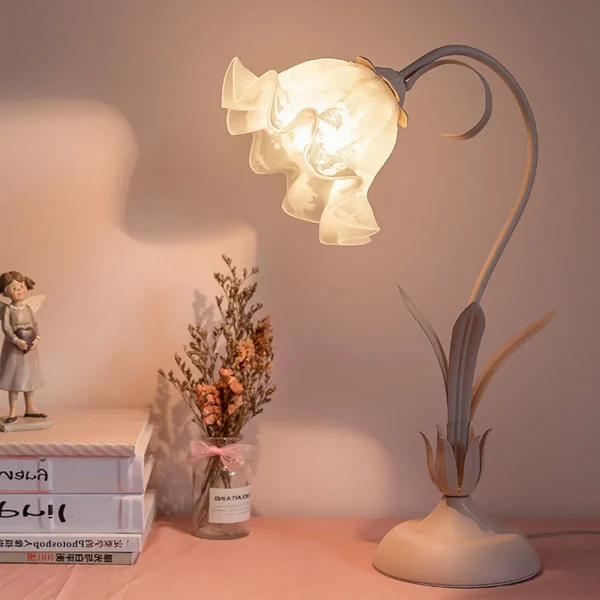 Pink Floral Glass Table Lamp